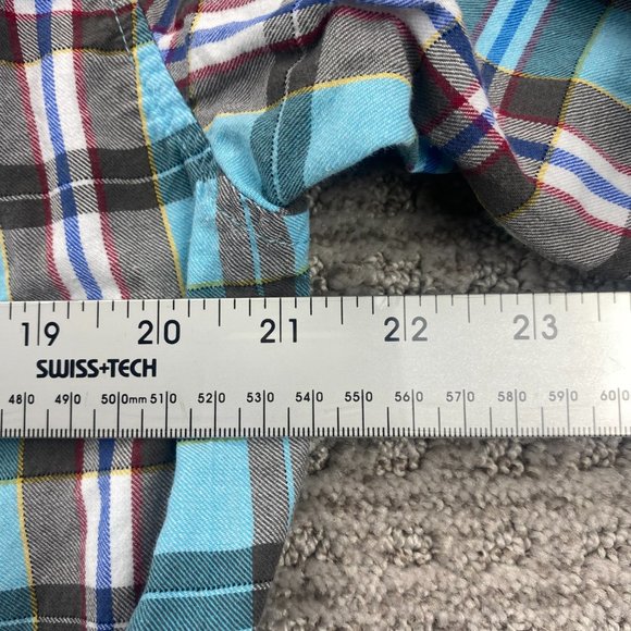 Age of Wisdom Shirt Men Medium M Blue Gray Plaid Multicolor Pear Snap Button Up - Picture 6 of 7